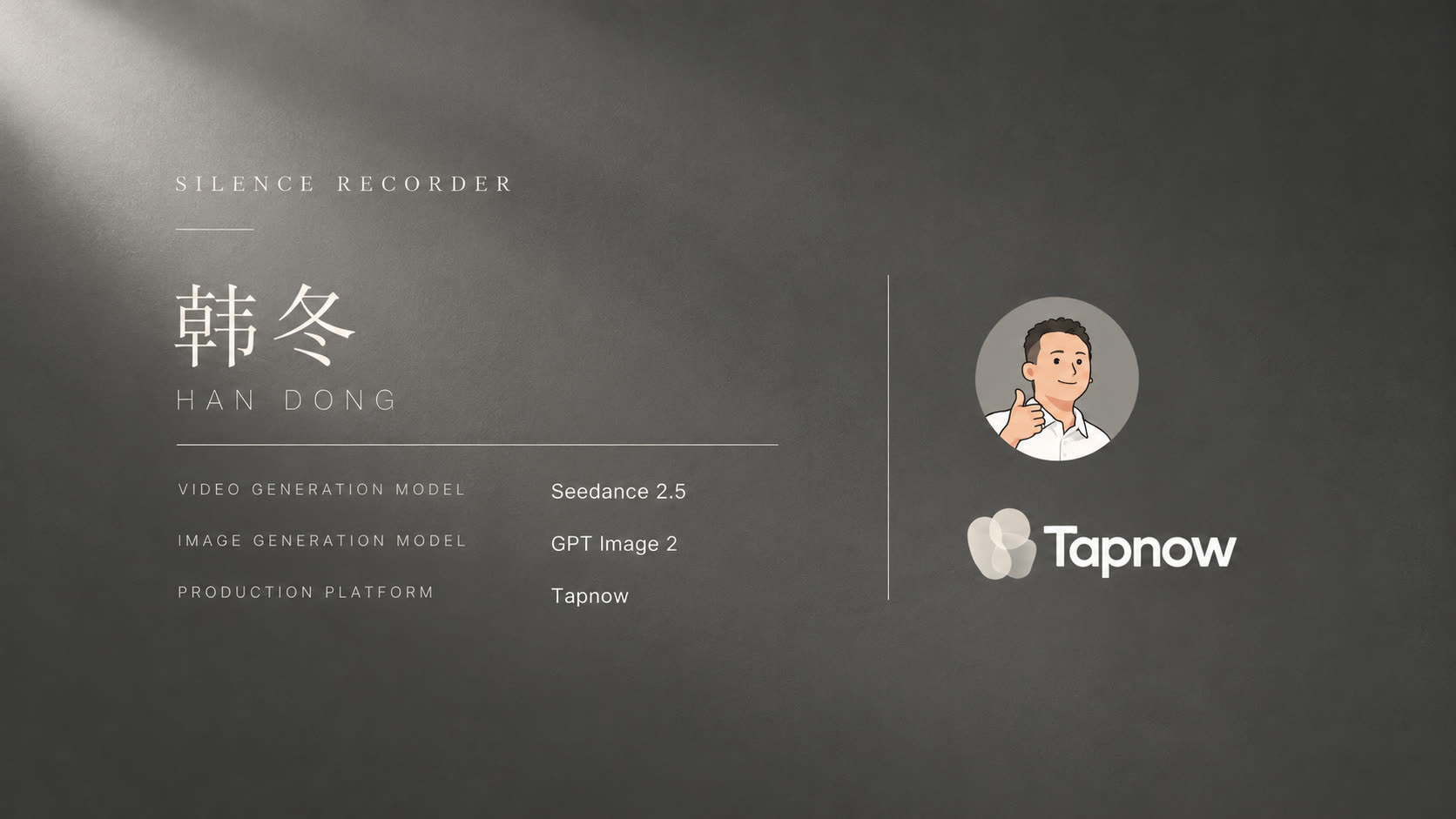 End card: Silence Recorder, HAN Dong, and the tools used.